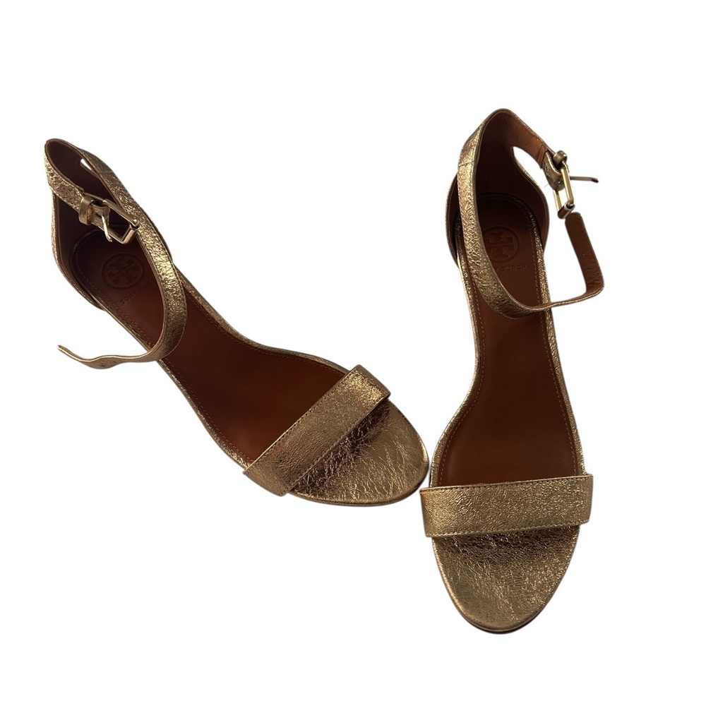 Tory Burch Saharian Metallic Gold Savanah Wedge Heel Sandals 9.5